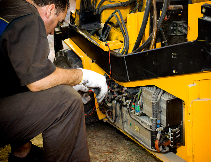 forklift being repaired in our forklift repair shop in milwaukee